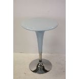Contemporary Pale Blue Circular Tall Table / Cocktail Table on Chrome Effect Pedestal Base, 61cms