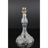 Edinburgh and Leith Crystal glass lamp stand, baluster shaped stem, to convex flared base, height