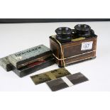 French Jules Richard Verascope Stereoscope in Wooden Case together with Three Boxes of