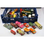 Crate of Playworn Vehicles including Dinky Lorries, Timpo Toys, etc
