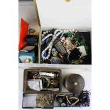 Mixed costume jewellery to include brooches, rings, Gents and Ladies wristwatches, Murano beads,