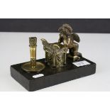 Antique Match Striker and Spill Holder in the form of a Cherub saying her prayers over on a font