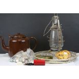 Mixed Lot including World War I Queen Mary Christmas Tin, Large Enamel Teapot, Storm Lantern, etc