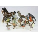 Beswick Cantering Shire, model no 975 together with Goebel Song Thrush, Six further Goebel Birds,