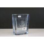 Strombergshyttan Scandinavian Glass Vase with etched Viking Ship decoration, signed and inscribed to
