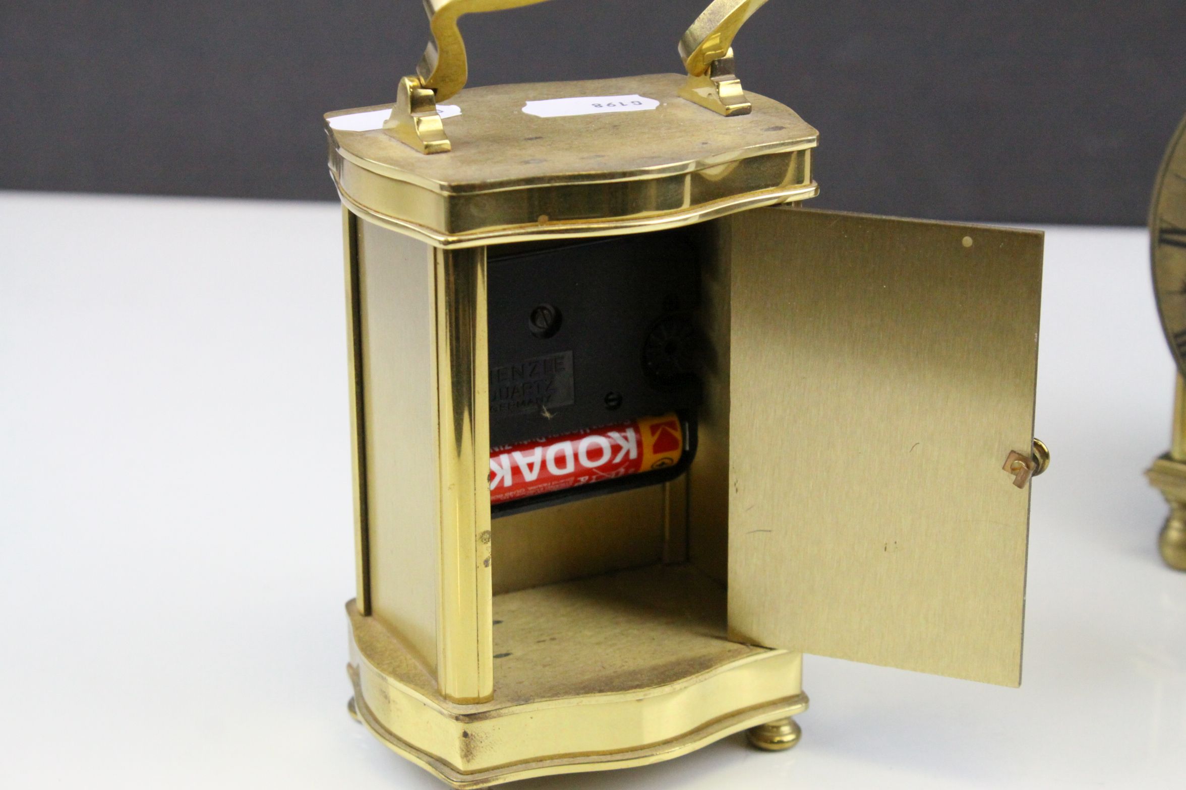 Gilt Brass 17th century Style Lantern Clock together with a Gilt Brass Cased ' Henley ' Battery - Image 6 of 6
