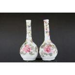 Pair of Oriental Small Vases decorated with Birds and Foliage, signed to bottom