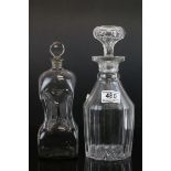 Unusual Blown Glass Spirit Decanter and Stopper of compressed waisted outline together with a