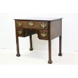 George III Mahogany Low Boy / Side Table with Three Drawers and Shaped Kneehole, raised on square