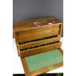 Vintage Oak Five Drawer Engineers Cabinet containing some engineering tools