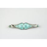 Early 20th century enamelled silver bar brooch, guilloche enamel in turquoise and white