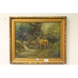 Oil on Canvas of a Stag in a Rural Landscape