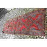 Red, Blue and Orange Wool Runner Rug, 340cms x 117cms