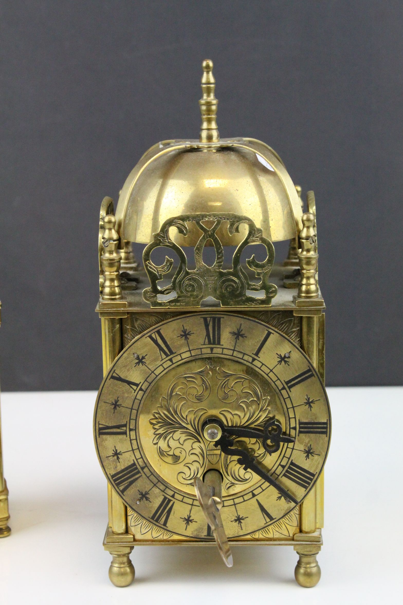 Gilt Brass 17th century Style Lantern Clock together with a Gilt Brass Cased ' Henley ' Battery - Image 3 of 6