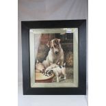 Framed Oil Painting Study of a Terrier Dog with Puppies