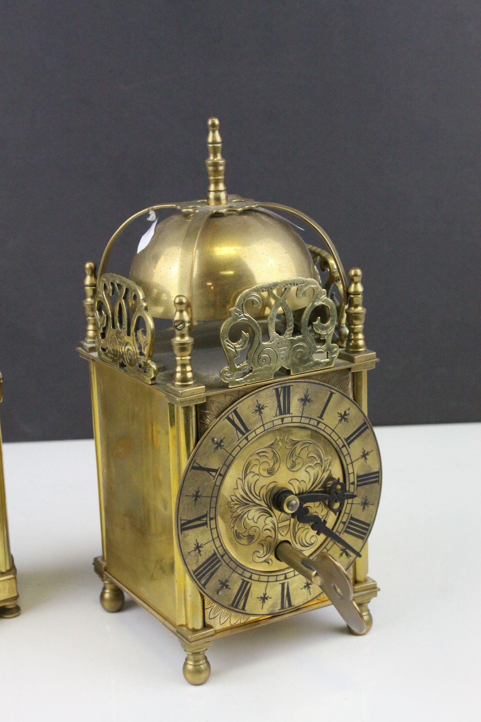 Gilt Brass 17th century Style Lantern Clock together with a Gilt Brass Cased ' Henley ' Battery - Image 2 of 6