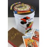 Large Vintage Disney World Mini Mouse Tin containing Blue Peter Books and a Wooden Time Learning