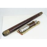 White Metal and Part Leather Covered Cased Four Drawer Telescope together with another Wooden and