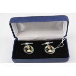 Pair of Silver and Enamel Cufflinks depicting mona Lisa