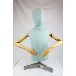 Child Size Half Mannequin with Fabric Covered Head and Body, Articulated Wooden Arms and Hands and