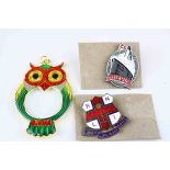 Enamelled Magnifying Glass in the form of an Owl together with an Enamel Titanic Lapel Pin and a