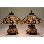 Pair of Large Tiffany style Table Lamps, Peacock Feather pattern (in working order), approx. 55cms