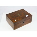 Victorian Burr Walnut Fitted Box with Brass Mounts, 30cms wide