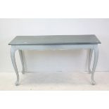 Grey Painted Console / Side Table raised on Cabriole Legs, 140cms long x 73cms high