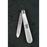 Mother-of-pearl handled silver bladed folding fruit knife, blank cartouche to plain polished handle,