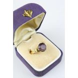 Amethyst 18ct yellow gold solitaire ring, round faceted amethyst, claw settings, tapered shoulders