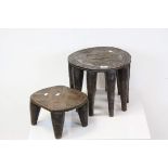 African Tribal Hardwood Carved Nupe Stool with Eight Legs, 36cms wide x 28cms high together with