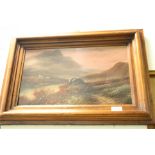 19th century Oil on Board Extensive Highland Landscape with Sheep