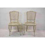 Pair of Cream Painted French Style Dining Chairs with Cane Backs and Seats