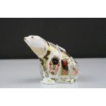 Royal Crown Derby Old Imari Patteren Polar Bear Paperweight with Gold stoper, 11cms high