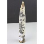 Resin Scrimshaw Style Tusk ' Daniel Christian 1840 ' Empire style decoration, garland and urn,