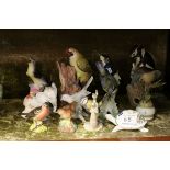 Box containing Goebel Birds, Beswick, Tuscan and others plus an Aynsley Elephant and Tortoise