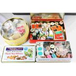 Three Vintage Tins containing Vintage Sewing Cottons, Needles, etc