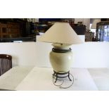 Large Crackle Glaze Ceramic Table Lamp on Iron Stand with Shade, 76cms high, retailed by Thomas