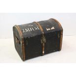 Victorian Canvas Covered and Wooded Bound Domed Top Truck with Leather Straps, 76cms wide x 54cms