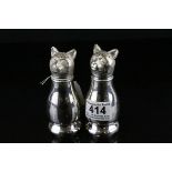 Pair of Large Silver Plated Cat style Condiments