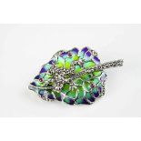 Silver Plique a Jour Lily Pad Brooch with Frog