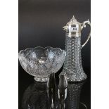 Waterford Crystal bowl, a plated and glass claret jug and a Designer style salt and pepper