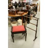 19th century Stained Wooden Double Towel Rail, 60cms wide x 88cms high and a Piano Stool