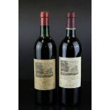 Two bottles of Chateau Duhart-Milon Rothchild wine, 1979 and 1993, 1979 bottle low on the neck.