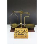 Brass Balance Scales and a Box containing Brass Weights (Metric)