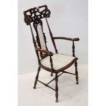 Victorian Style High Back Elbow Chair with Pierced Carved Top Rail and Splat , 110cms high