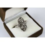 Silver marcasite ring, Art Deco style, pierced scrolling design