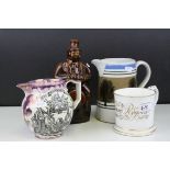 19th century Mocha Ware Jug together with a 19th century Pink Lustre ' The Shipwright's Arms /