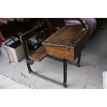 Late 19th / Early 20th century Child's Desk and Combined Bench Seat, raised on an iron frame,