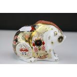 Royal Crown Derby Old Imari Patteren Rocky Mountain Bear Paperweight with Gold stoper, 9cms high
